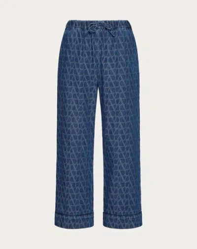 Valentino Jacquard Logo Cropped Trousers In Blue