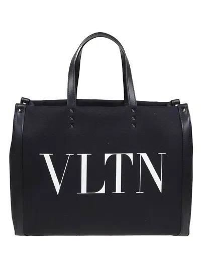 Valentino Garavani Medium Tote Vltn Ecolab In Ni Nero Bianco