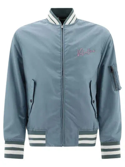 Valentino Men's Bomber With Vlogo Signature Print In Light Blue