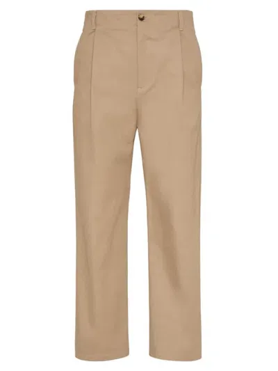 Valentino Pleat-detail Cotton Chino Trousers In Beige