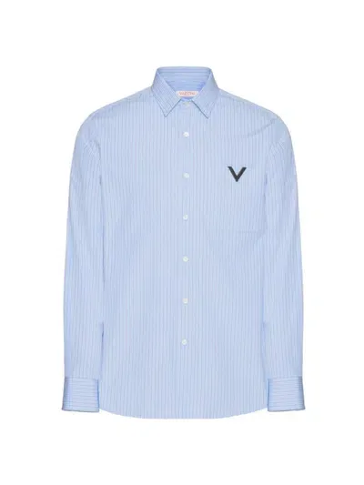 Valentino V-detail Cotton Shirt In Azure