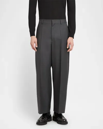 Valentino Men's Melange Wool Loose-fit Pants In Antracite