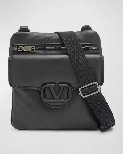 Valentino Garavani Men's Mini Puffy Leather Crossbody Bag In Black