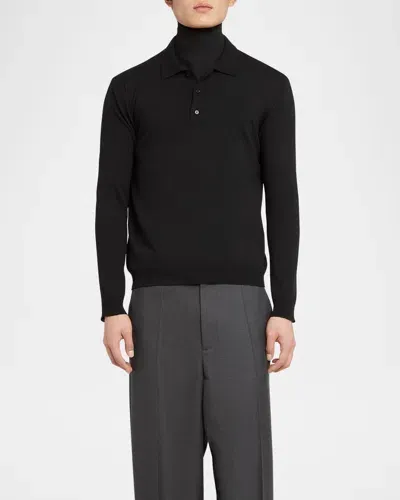 Valentino Men's Solid Wool Polo Shirt In Black