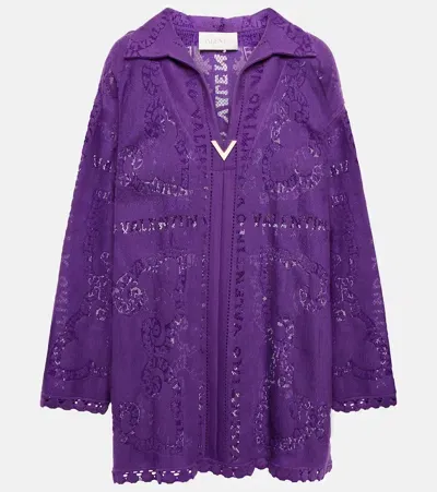 Valentino Cotton Guipure Lace Kaftan Dress Woman Astral Purple 42