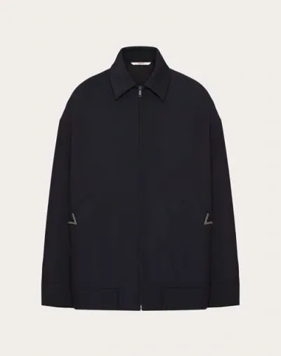 Valentino Mohair Wool Pea Coat With V Detail In Bleu Marine