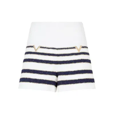 Valentino Mariniere Tweed Striped Shorts In White