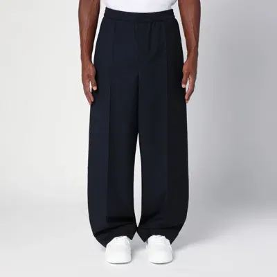 Valentino Navy Blue Wool Blend Wide Trousers