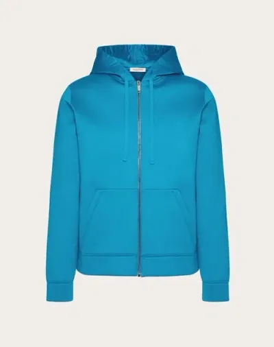 Valentino Neoprene Sweatshirt With Hood And Zip In Sky Blue