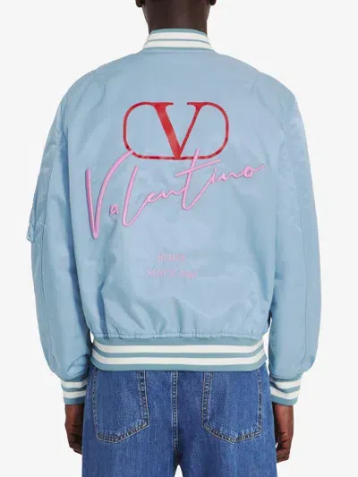 Valentino Nylon Bomber Jacket In Light Blue