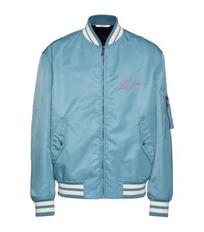 Valentino Nylon Embroidered Bomber Jacket In Lightblue