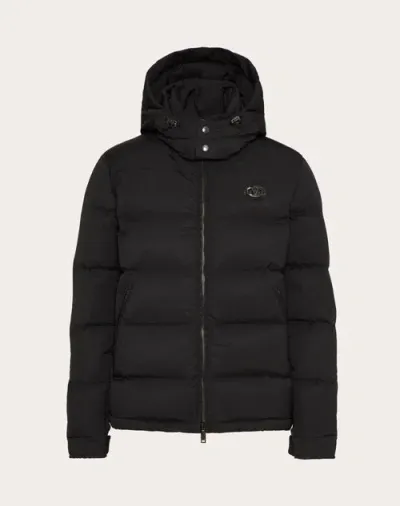 Valentino Nylon Hooded Down Jacket With Leather Patch And Vlogo Signature In Black