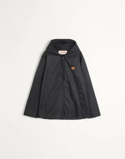 Valentino Nylon Hooded Windbreaker With Vlogo Patch In Black