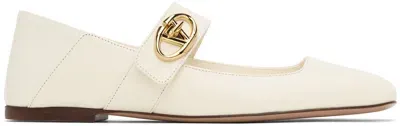 Valentino Garavani Off-white Vlogo Locker Mary-jane Ballerina Flats In 98 Ivory