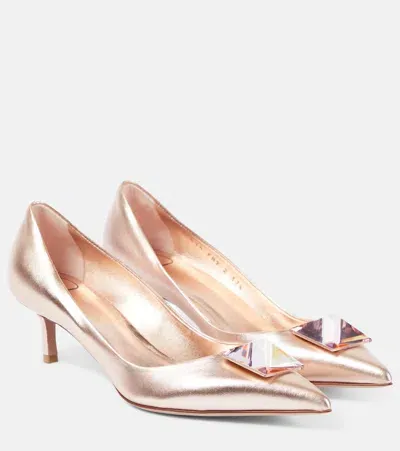 Valentino Garavani One Stud Embellished Leather Pumps In Pink