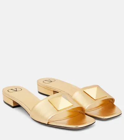 Valentino Garavani One Stud Leather Slides In Gold