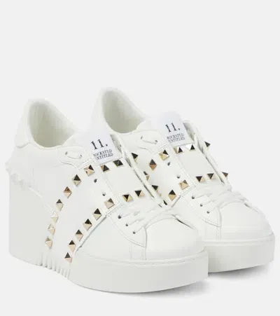 Valentino Garavani Open Disco Leather Wedge Sneakers In White