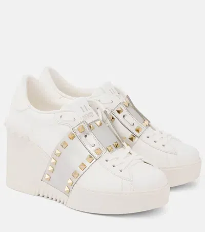 Valentino Garavani Open Disco Leather Wedge Sneakers In White