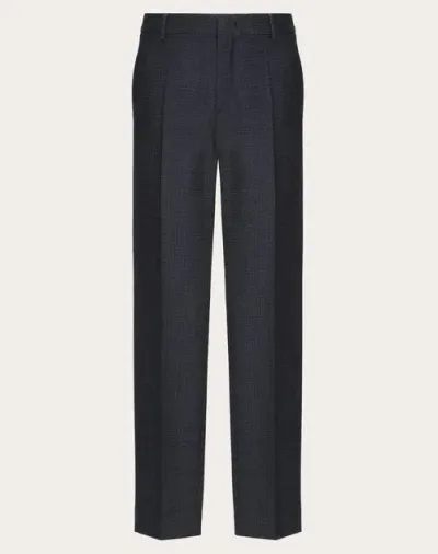 Valentino Wool Trousers In Bleu Marine/noir