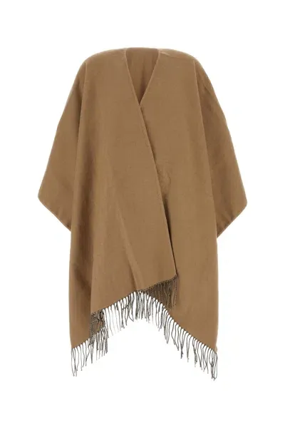 Valentino Garavani Woman Camel Wool Blend Reversible Cape In Brown