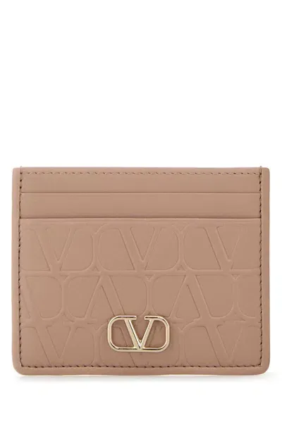 Valentino Garavani Powder Pink Leather Vlogo Card Holder In Rosecannelle