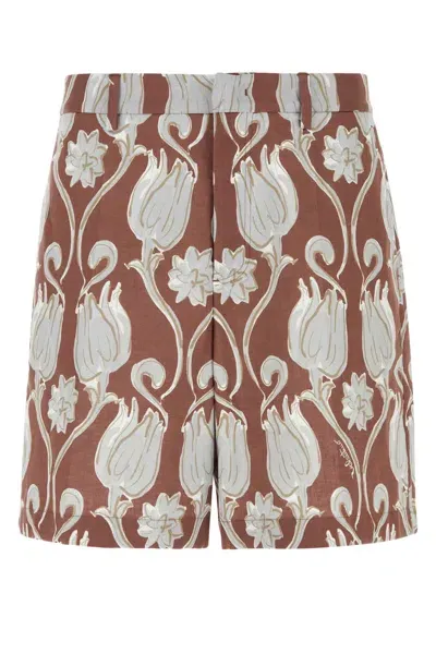 Valentino Printed Linen Bermuda Shorts In Multicolor