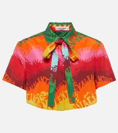 Valentino Printed Silk And Cotton Crop Top In Multicoloured