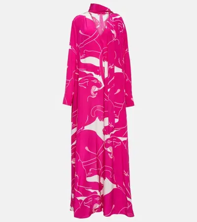 Valentino Printed Silk Jumpsuit In Pink