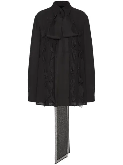 Valentino Pussy Bow-collar Silk Shirt In Black  