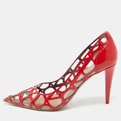 Pre-owned Valentino Garavani Red/transparent Patent And Pvc Pointed Toe Pumps Size 37.5