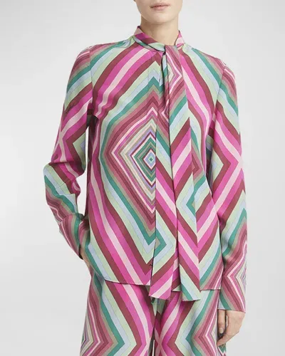 Valentino Rhombus-print Neck-scarf Crepe De Chine Shirt In Multi