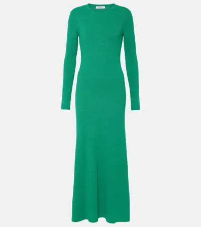 Valentino Ribbed-knit Silk Bouclé Midi Dress In Green