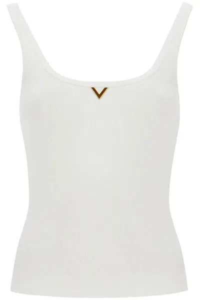 Valentino Ribbed Tank Top With V Neckline In Multicolor