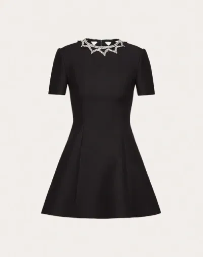 Valentino Crystal-neckline Mini Dress In Nero/strass