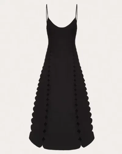 Valentino Robe Mi-longue Brodée En Crepe Couture Femme Noir 44 In Black