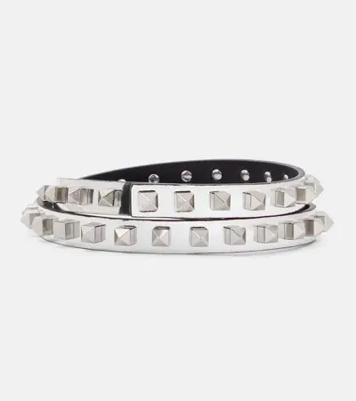 Valentino Garavani Rockstud 15 Metallic Leather Belt In Silver