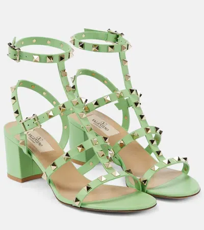 Valentino Garavani Rockstud 60 Leather Sandals In Green