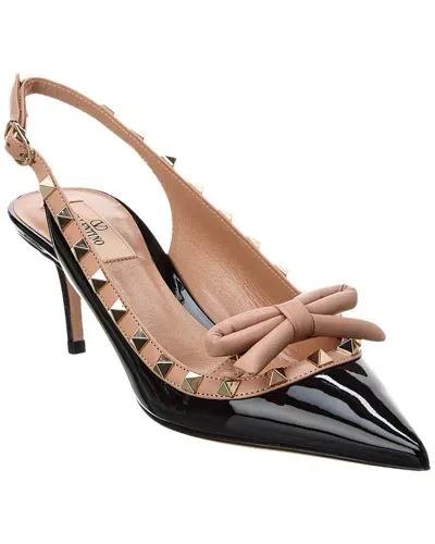 Valentino Garavani Valentino Rockstud Bow 100 Patent Slingback Pump In Black