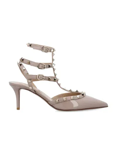 Valentino Garavani Rockstud Ankle Strap Pump In Beige