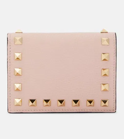 Valentino Garavani Rockstud Bi-fold Leather Wallet In Pink