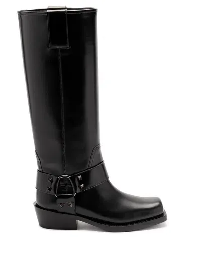 Valentino Garavani `rockstud` Biker Boots In Black  