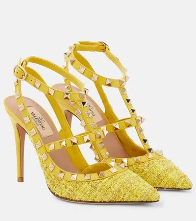 Valentino Garavani Rockstud Bouclé Pumps In Yellow