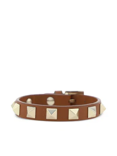 Valentino Garavani Rockstud Leather Stud Bracelet In Brown