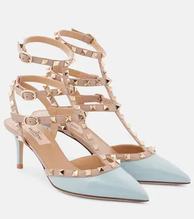 Valentino Garavani Valentino Rockstud Caged 65 Patent Ankle Strap Pump In Blue