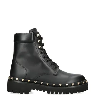 Valentino Garavani Rockstud Combat Boots In Black