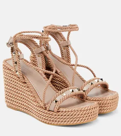 Valentino Garavani Rockstud Espadrille Sandals In Brown