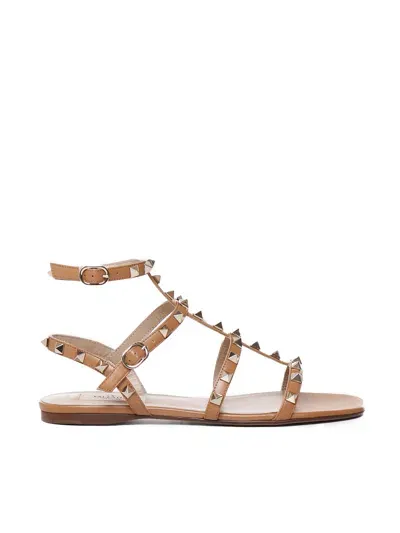 Valentino Garavani Rockstud Caged Sandals In Brown