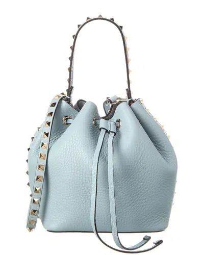 Valentino Garavani Rockstud Leather Bucket Bag In Blue