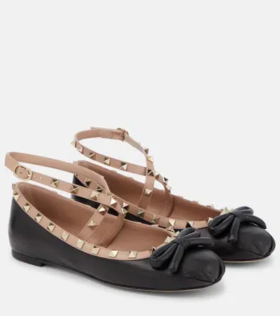 Valentino Garavani Rockstud Leather Ballet Flats In Black