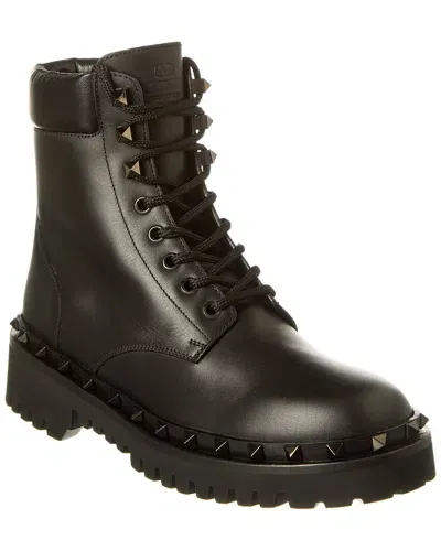 Valentino Garavani 50mm Rockstud Leather Combat Boots In Black